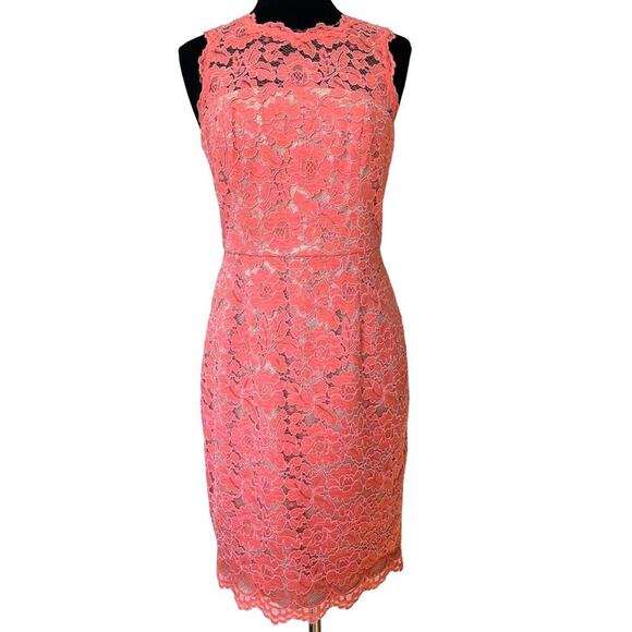 Vince Camuto Dresses & Skirts - VINCE CAMUTO Pink Salmon Lace Overlay Sheath Dress Floral Sleeveless Size 10